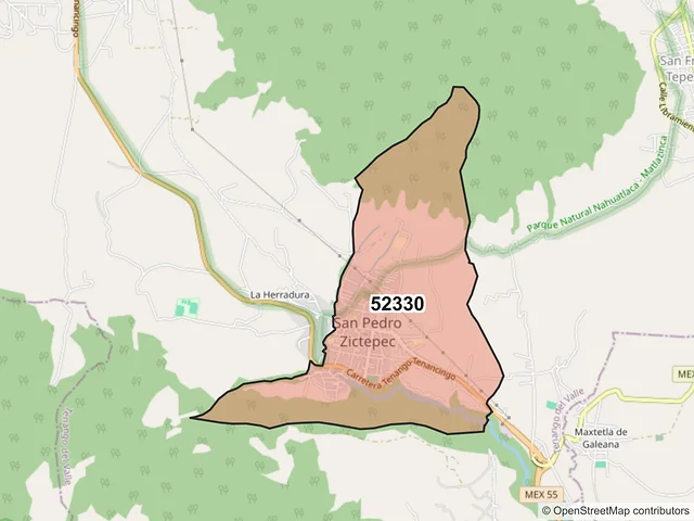 Mapa del código postal 52330, Tenango del Valle, México