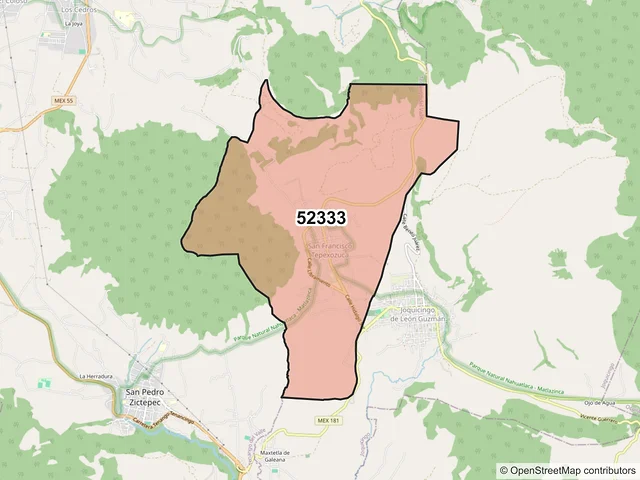 Mapa del código postal 52333, Tenango del Valle, México