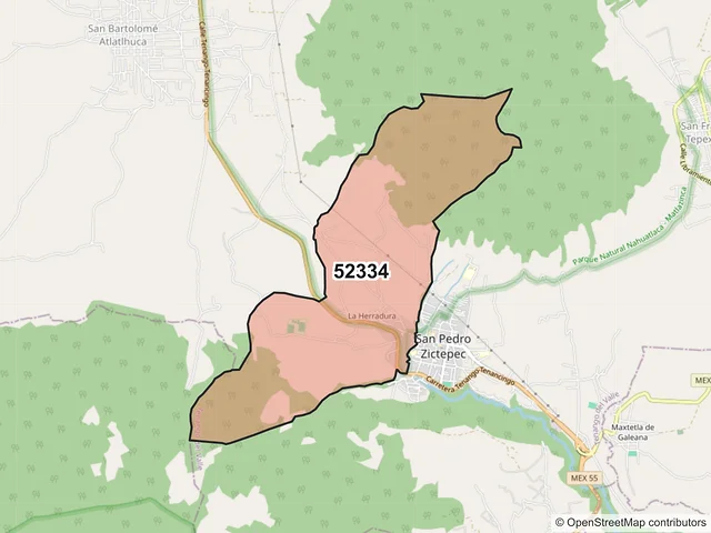 Mapa del código postal 52334, Tenango del Valle, México