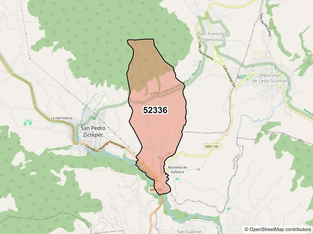 Mapa del código postal 52336, Tenango del Valle, México