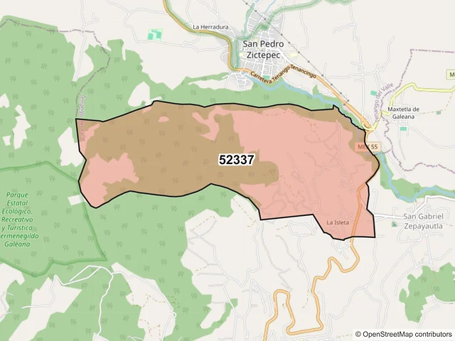 Mapa del código postal 52337, Tenango del Valle, México
