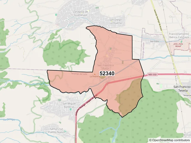 Mapa del código postal 52340, Tenango del Valle, México