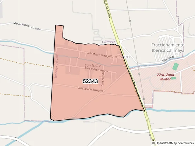 Mapa del código postal 52343, Tenango del Valle, México