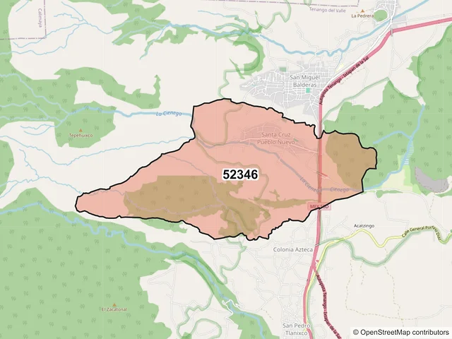 Mapa del código postal 52346, Tenango del Valle, México
