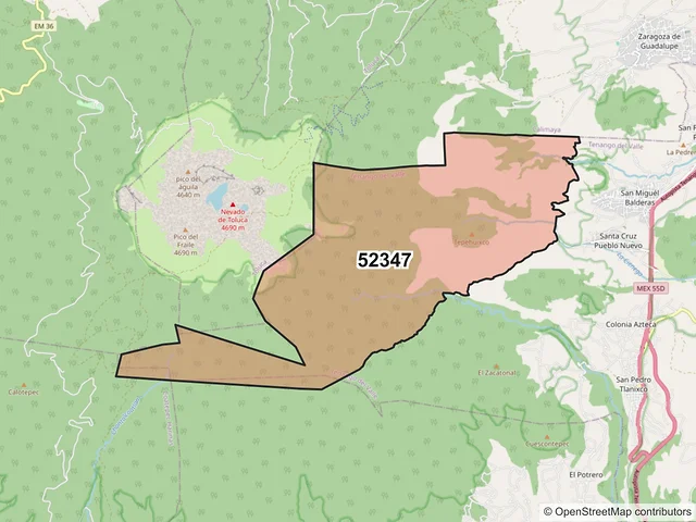 Mapa del código postal 52347, Tenango del Valle, México