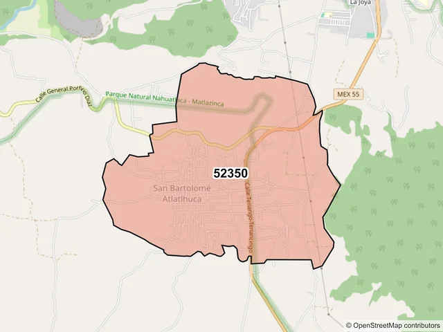 Mapa del código postal 52350, Tenango del Valle, México