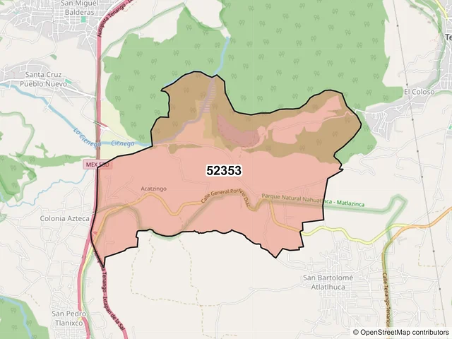 Mapa del código postal 52353, Tenango del Valle, México
