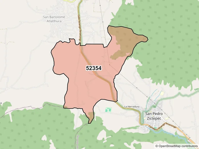 Mapa del código postal 52354, Tenango del Valle, México