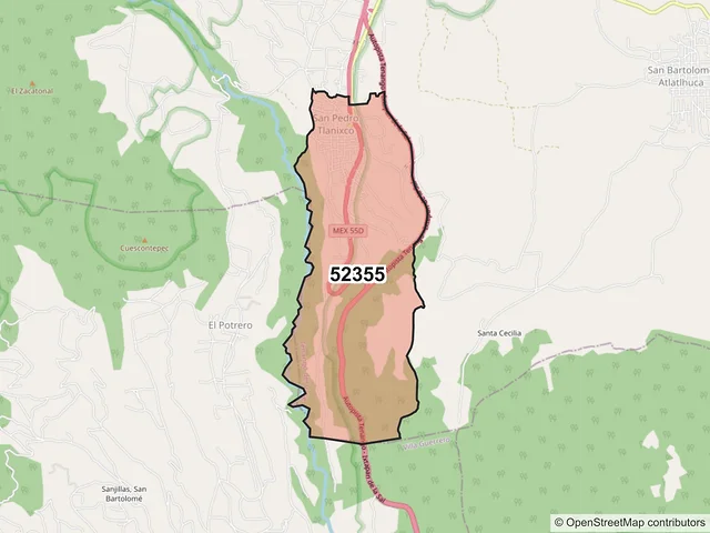 Mapa del código postal 52355, Tenango del Valle, México