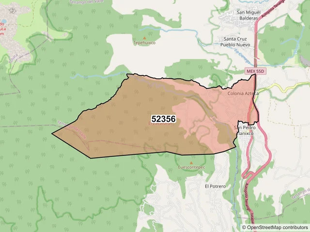Mapa del código postal 52356, Tenango del Valle, México