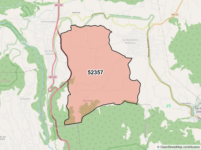 Mapa del código postal 52357, Tenango del Valle, México