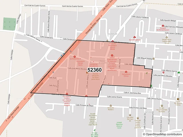 Mapa del código postal 52360, Rayón, México