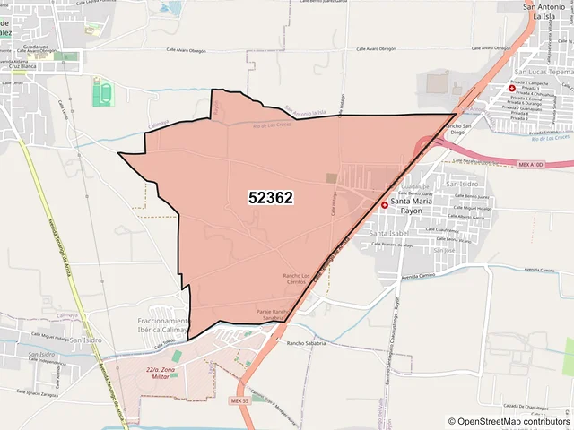 Mapa del código postal 52362, Rayón, México