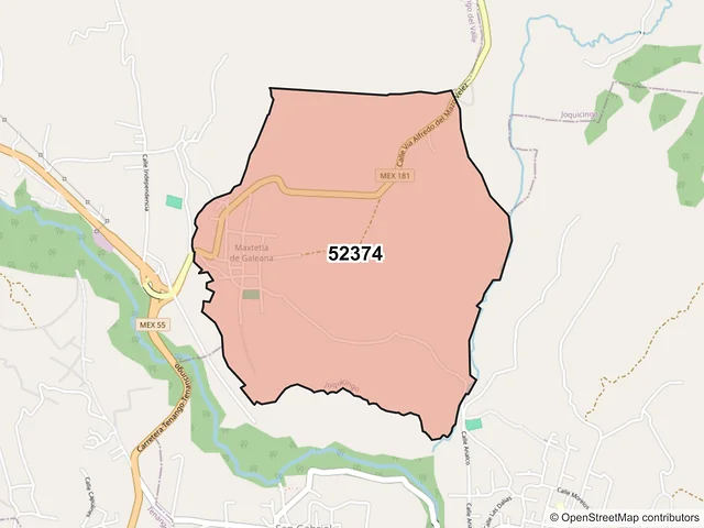 Mapa del código postal 52374, Joquicingo, México