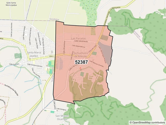 Mapa del código postal 52387, Joquicingo, México
