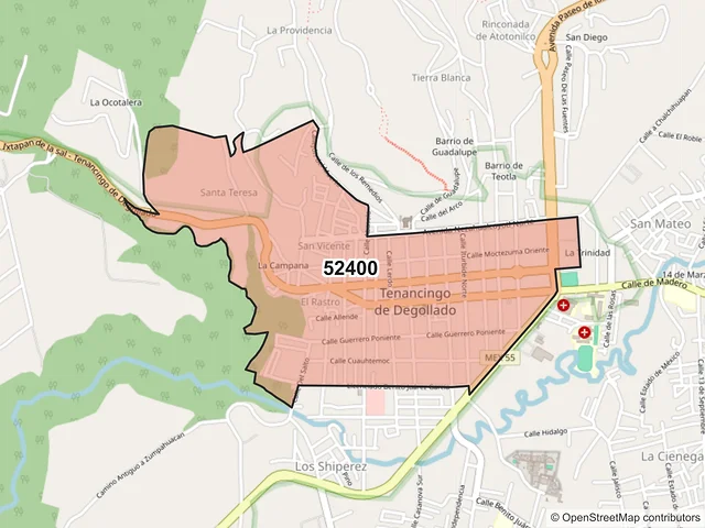 Mapa del código postal 52400, Tenancingo, México