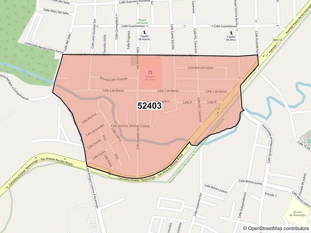 Mapa del código postal 52403, Tenancingo, México