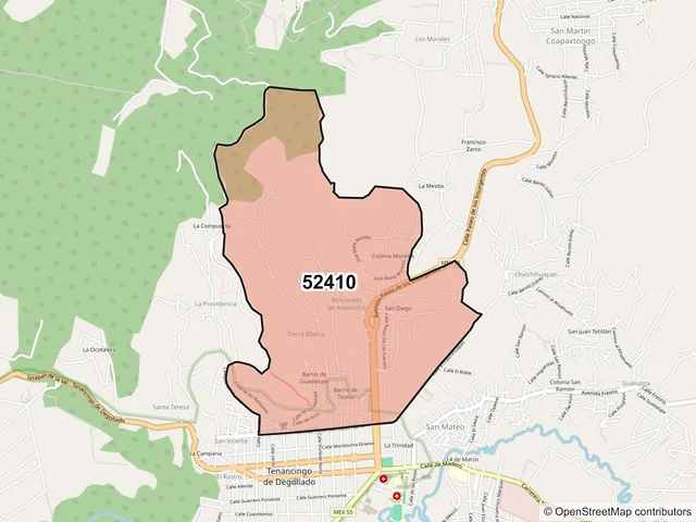 Mapa del código postal 52410, Tenancingo, México