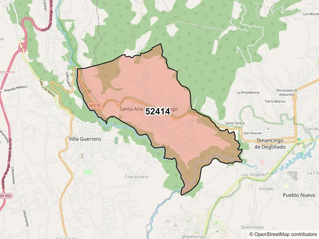 Mapa del código postal 52414, Tenancingo, México