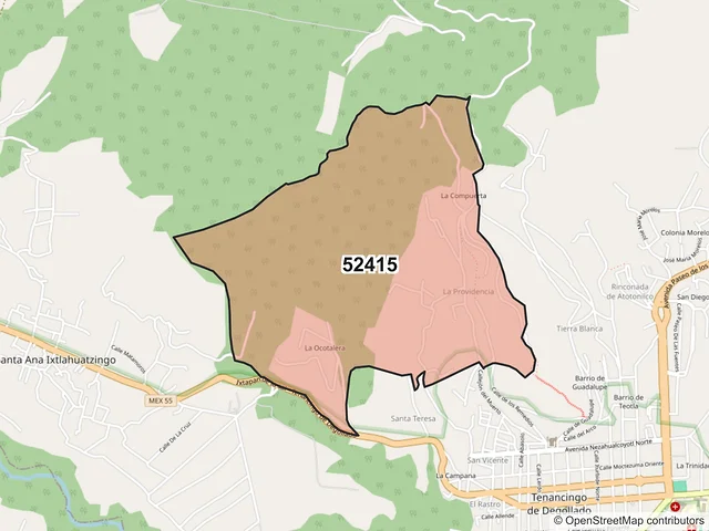 Mapa del código postal 52415, Tenancingo, México