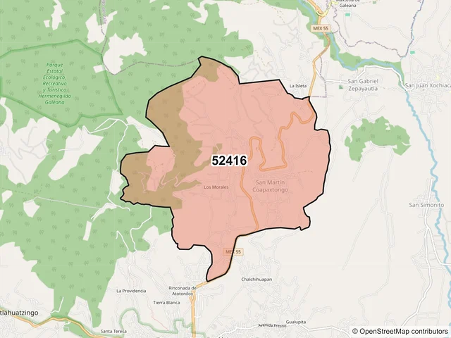 Mapa del código postal 52416, Tenancingo, México