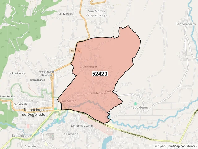 Mapa del código postal 52420, Tenancingo, México
