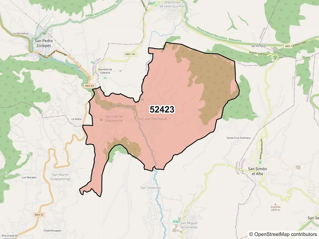 Mapa del código postal 52423, Tenancingo, México