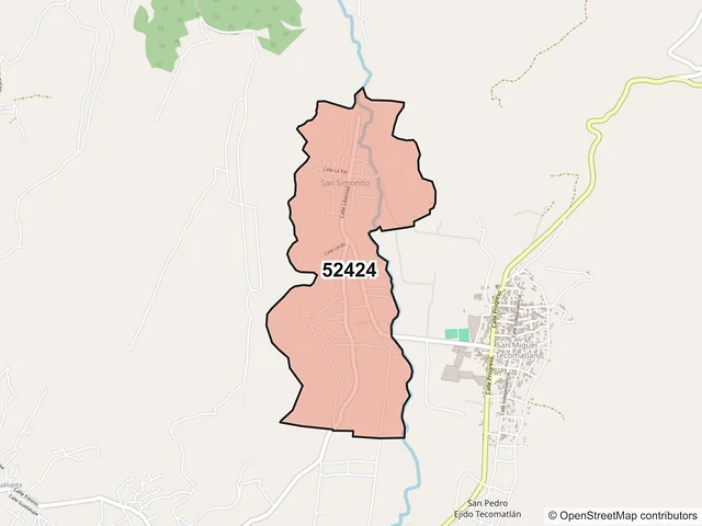 Mapa del código postal 52424, Tenancingo, México