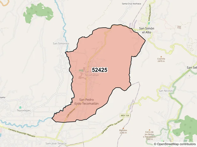 Mapa del código postal 52425, Tenancingo, México