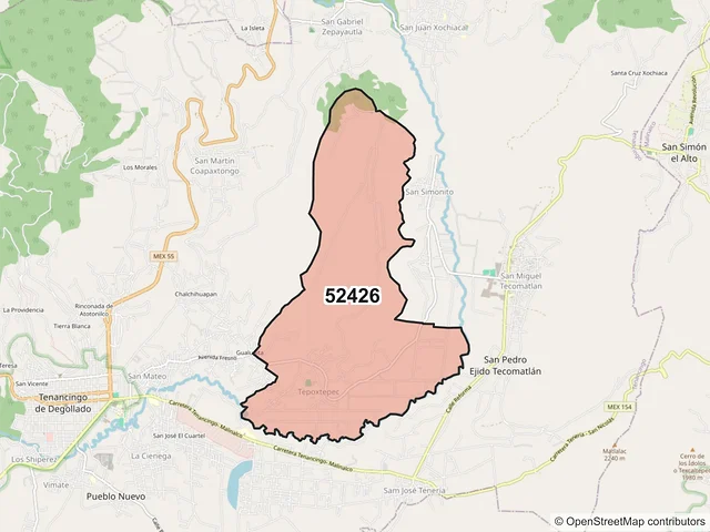 Mapa del código postal 52426, Tenancingo, México