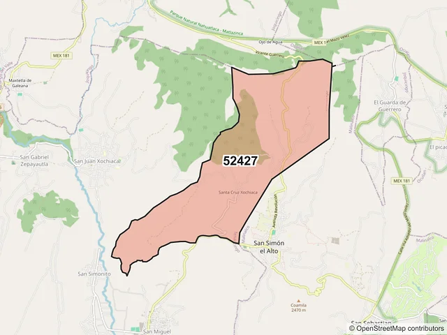 Mapa del código postal 52427, Tenancingo, México