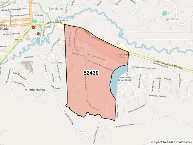 Mapa del código postal 52430, Tenancingo, México