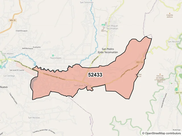 Mapa del código postal 52433, Tenancingo, México