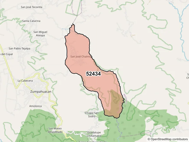 Mapa del código postal 52434, Tenancingo, México
