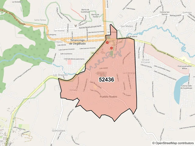 Mapa del código postal 52436, Tenancingo, México