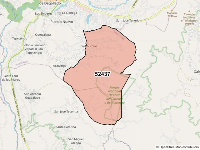 Mapa del código postal 52437, Tenancingo, México