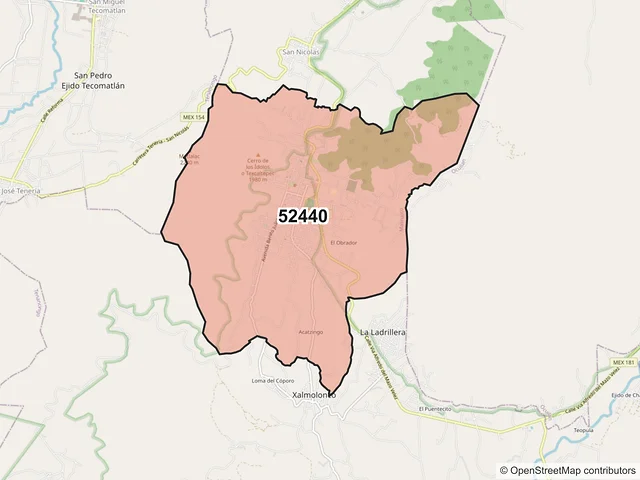 Mapa del código postal 52440, Malinalco, México