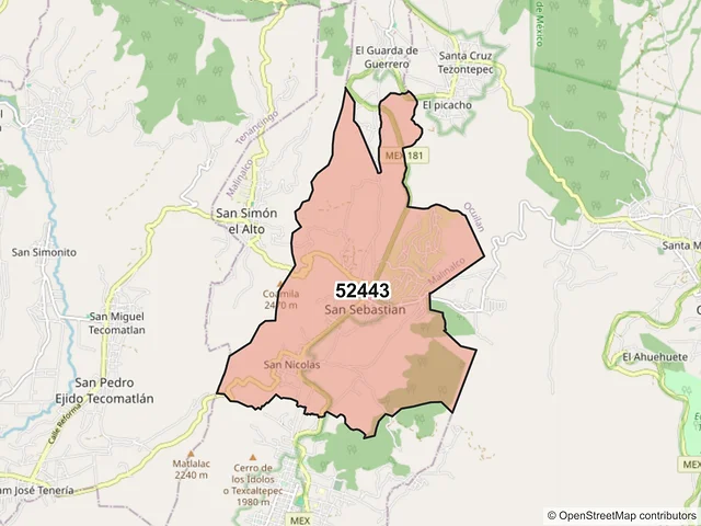 Mapa del código postal 52443, Malinalco, México