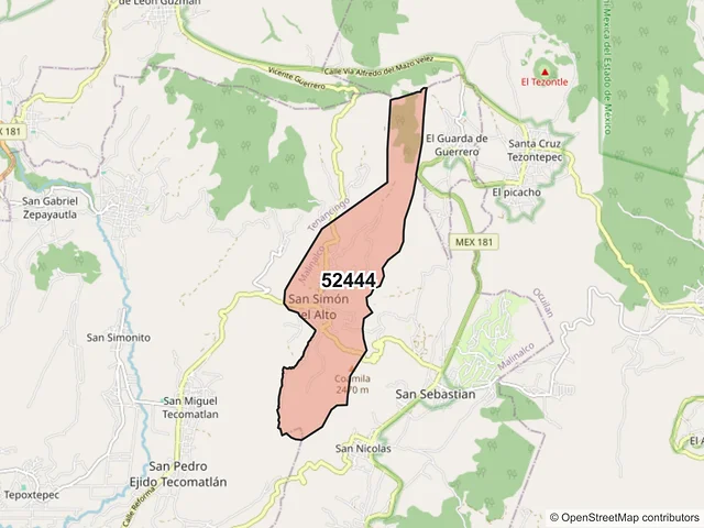 Mapa del código postal 52444, Malinalco, México