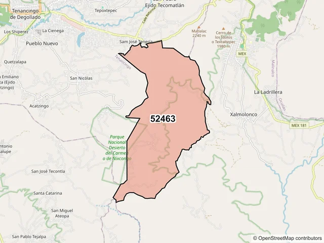 Mapa del código postal 52463, Malinalco, México