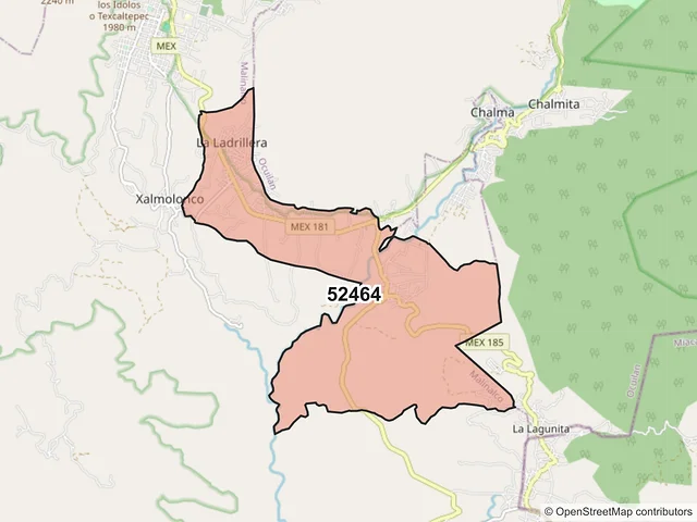 Mapa del código postal 52464, Malinalco, México