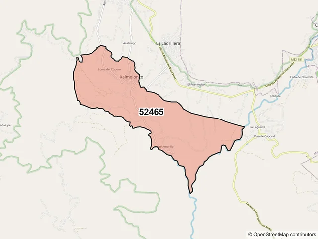 Mapa del código postal 52465, Malinalco, México