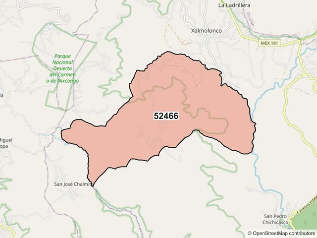 Mapa del código postal 52466, Malinalco, México