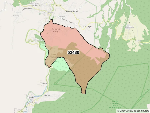 Mapa del código postal 52480, Ocuilan, México