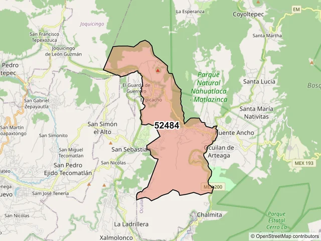 Mapa del código postal 52484, Ocuilan, México