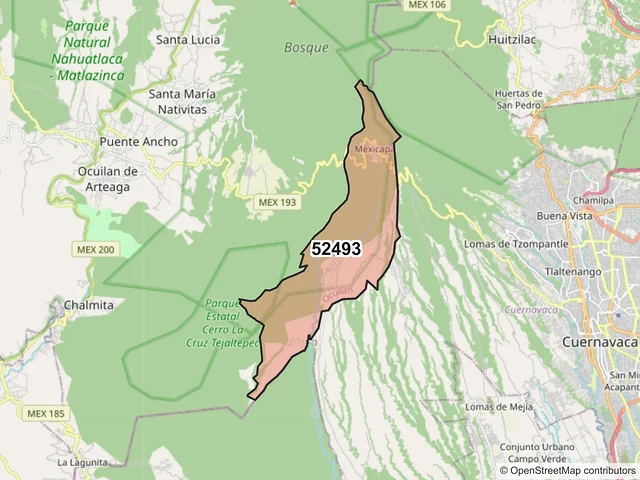 Mapa del código postal 52493, Ocuilan, México