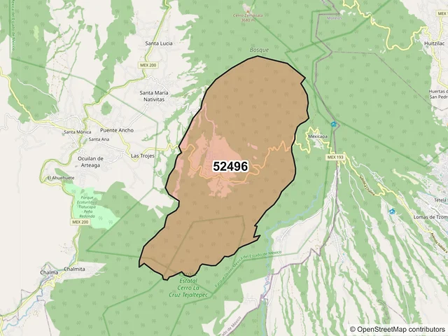 Mapa del código postal 52496, Ocuilan, México