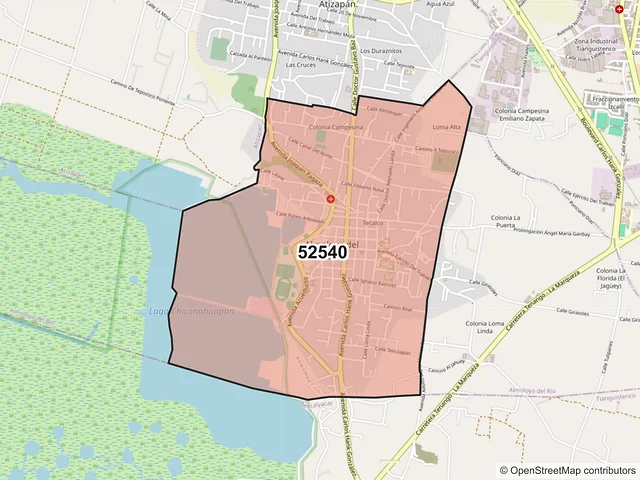 Mapa del código postal 52540, Almoloya del Río, México