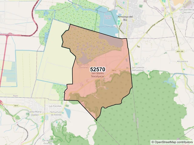 Mapa del código postal 52570, Texcalyacac, México