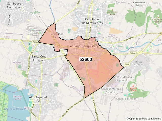 Mapa del código postal 52600, Tianguistenco, México